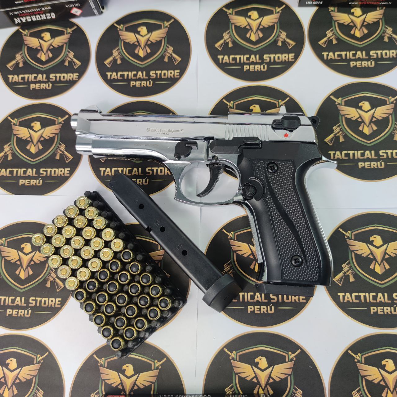 Pistola traumática Ekol Firat Magnum K 9mm cromada con cargador y munición - Tactical Store Perú