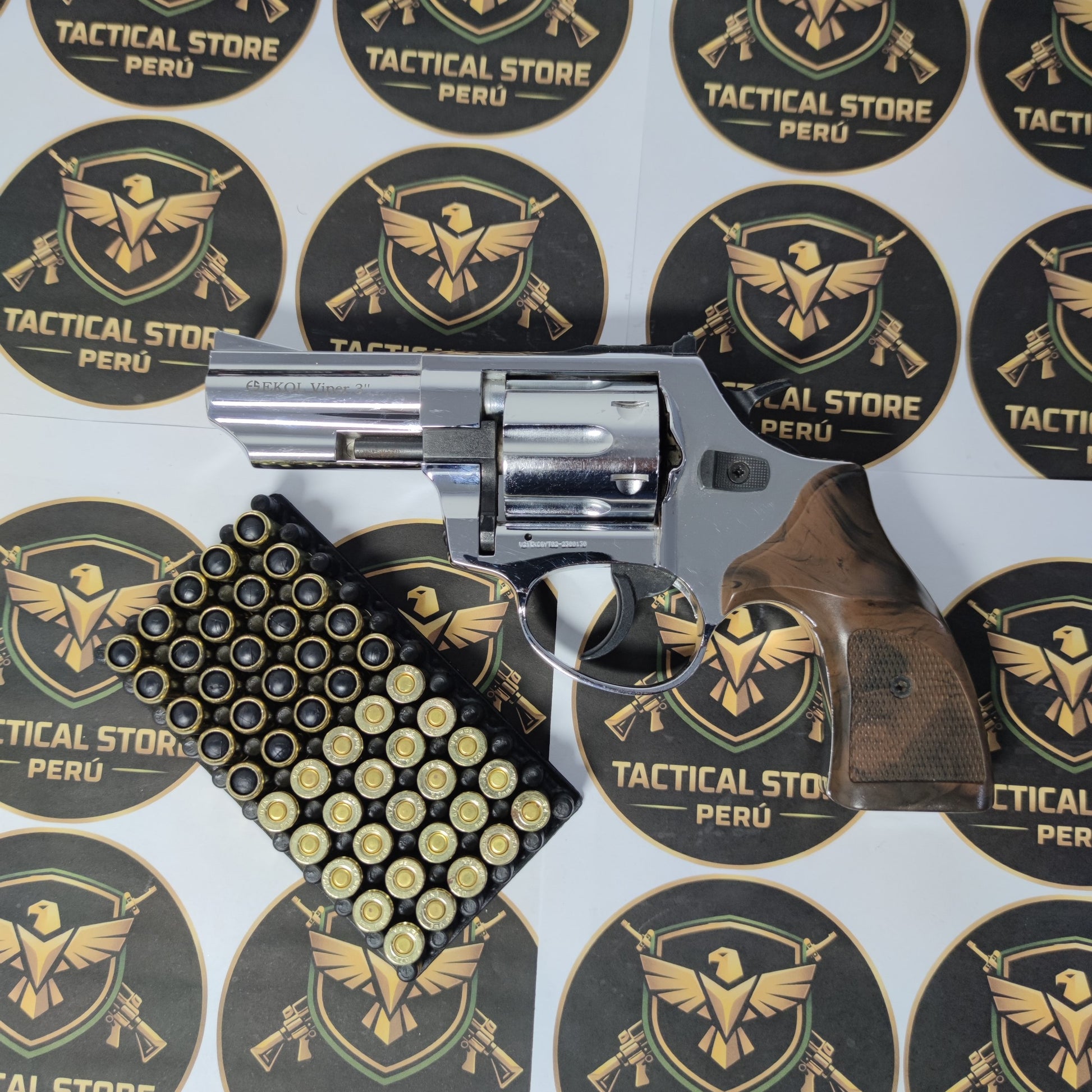 Revólver traumático Ekol Viper 3" 9mm cromado con cachas de madera - Tactical Store Perú